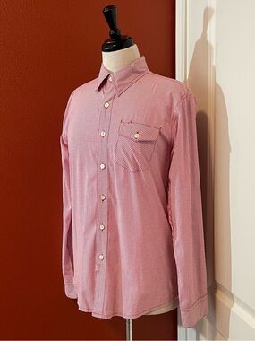 Bridge & Burn Men’s Red Micro Gingham Button Down Long Sleeve Pocket Shirt